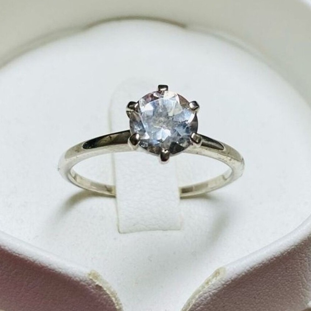 Genuine White Topaz Solitaire Ring, Sterling Silver, Engagement, Wedding. Sz 9